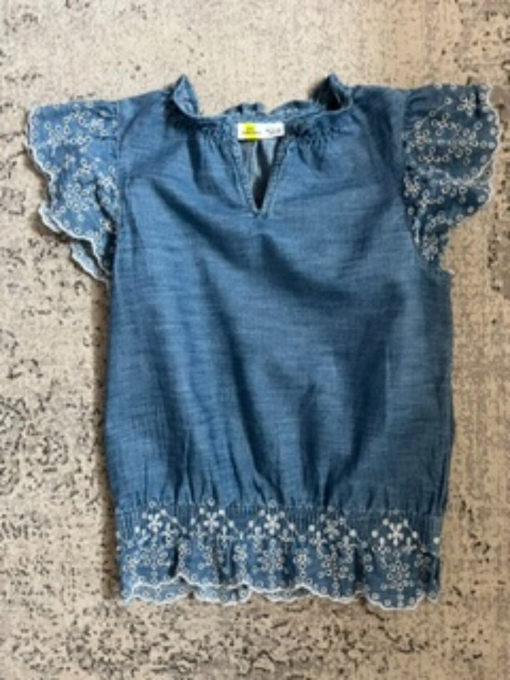 🧡3/15 Epic Threads Eyelet-Trim Chambray Top Ruffle Girls M (10-12)